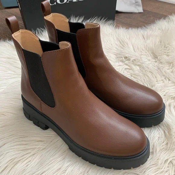 Coach Reid Leather Bootie Walnut Chelsea Boots - Picture 3 of 13